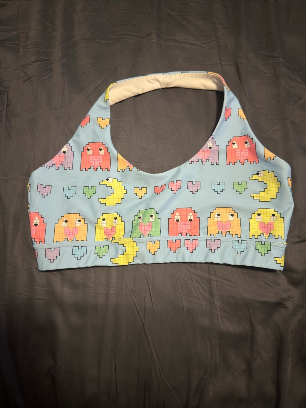 Vix Light Blue Pixel Ghost Bikini Top with Yellow, Pink and Green Accents